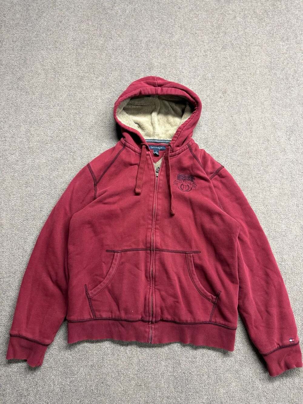 Tommy Hilfiger 1985 Sherpa Lined Full Zip Hoodie Maroon Men's Medium